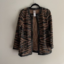 Chicos Travelers Collection Women Sz 1 US 8/10 Striped Animal Print Mesh Jacket