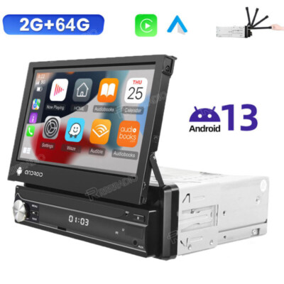 7'' 1DIN Android 13 Flip Out AUTORADIO Mit Apple Carplay GPS Navi WiFi RDS 2+64GB