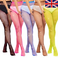 New Womens Coloured Rhinestone Crystal Fishnet Festival Tights Sparkle UK 6-16