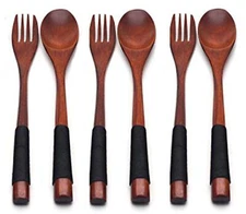 Wooden Spoon Fork Set Japanese Kitchen Tableware 9 Inch 3 Spoons 3 Forks