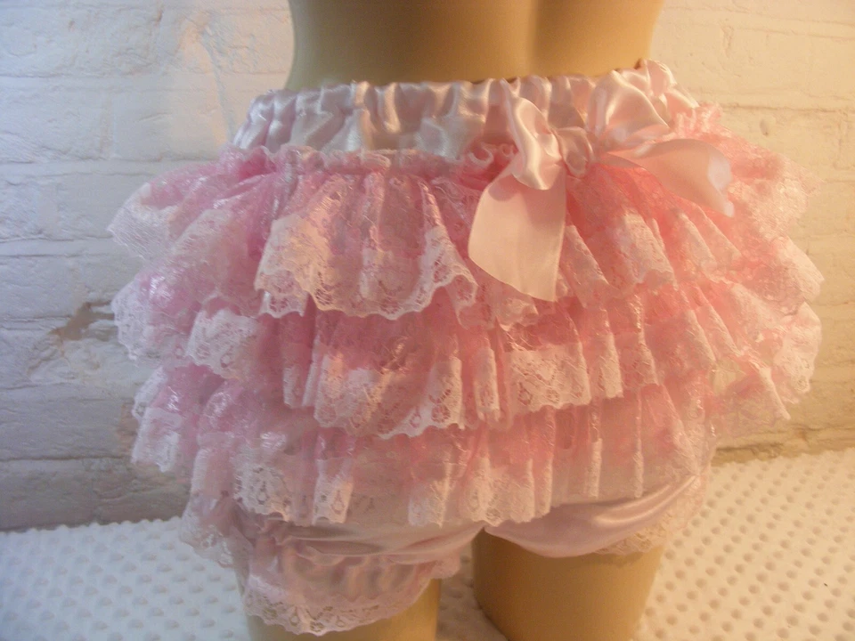 ADULTO BEBÉ SISSY satinado rosa volantes cubierta pañal bragas disfraz cosplay Foto 2 de 4
