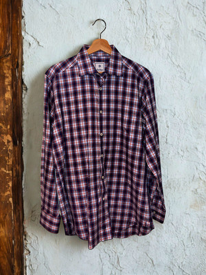 David Donahue Toast Brushed Plaid Shirt Mens M MSRP $165