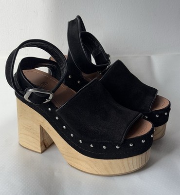 Zara Leder Suede Wildleder Clogs Absatz Schwarz Nieten Palteau Platform 36￼