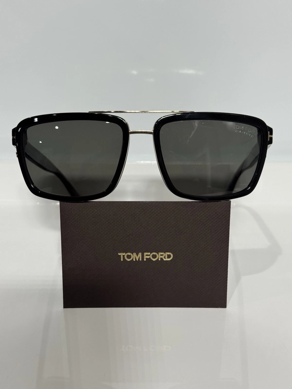 Tom Ford — Tom Ford Anders TF780 01D Black Acetate Gold Trimming Polarized Gray Sunglasses