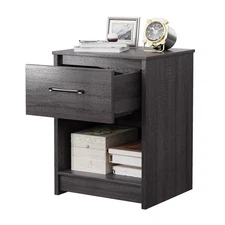 Bedroom Nightstand w/Drawer Storage Shelf Wooden End Side Table Black