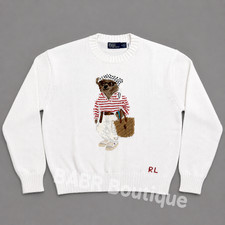 POLO RALPH LAUREN Bear Coastal Chic Sweater White Beach Women s Size L - Bid