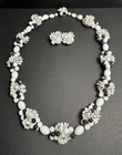 Vintage West Germany Molded Milk Glass Beaded Flower Necklace and Earring Set