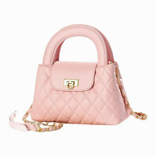 Women s Pink Quilted Satchel Top Handle Turn-Lock, Detachable Chain Strap