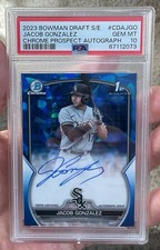 2023 Bowman Chrome JACOB GONZALEZ Blue Sapphire Refractor Auto RC /199 PSA 10