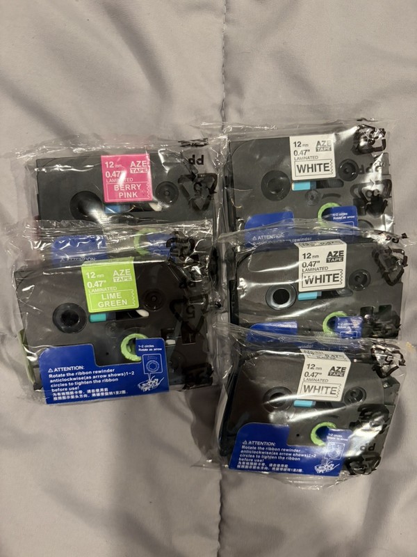 5-Pack AZE 12mm 0.47” Laminated Label Maker Tape Bundle Mixed Colors New