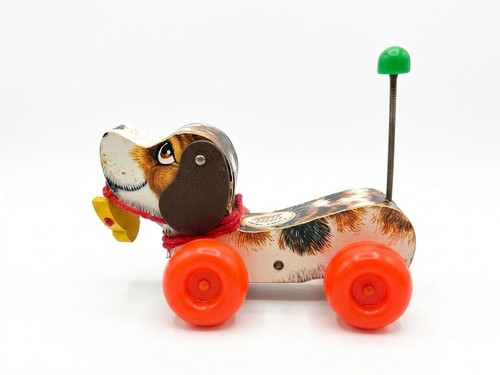 Vintage 1965 Fisher Price Little Snoopy Pull Toy 693 Wood Dog W/ Yellow Shoe Vtg