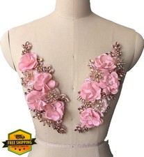 Jenniferwu Light Pink Lace Beaded Applique Pair Wedding Dress Trim