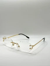 Luxury Rimless Clear Lens Sunglasses – Gold Frame, Unisex Retro Eyewear with En