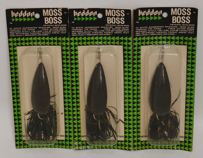 (3) Vintage Heddon Moss Boss Top Water Fishing Lures Lot of 3 - 3/8 oz Black