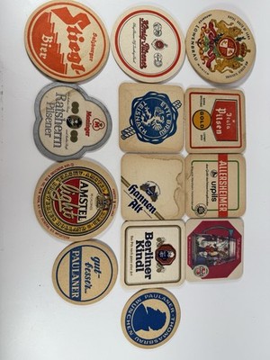 Vintage Beer Coasters Lot of 13   Paulaner, Amstel, Löwenbräu, Stiegl, More
