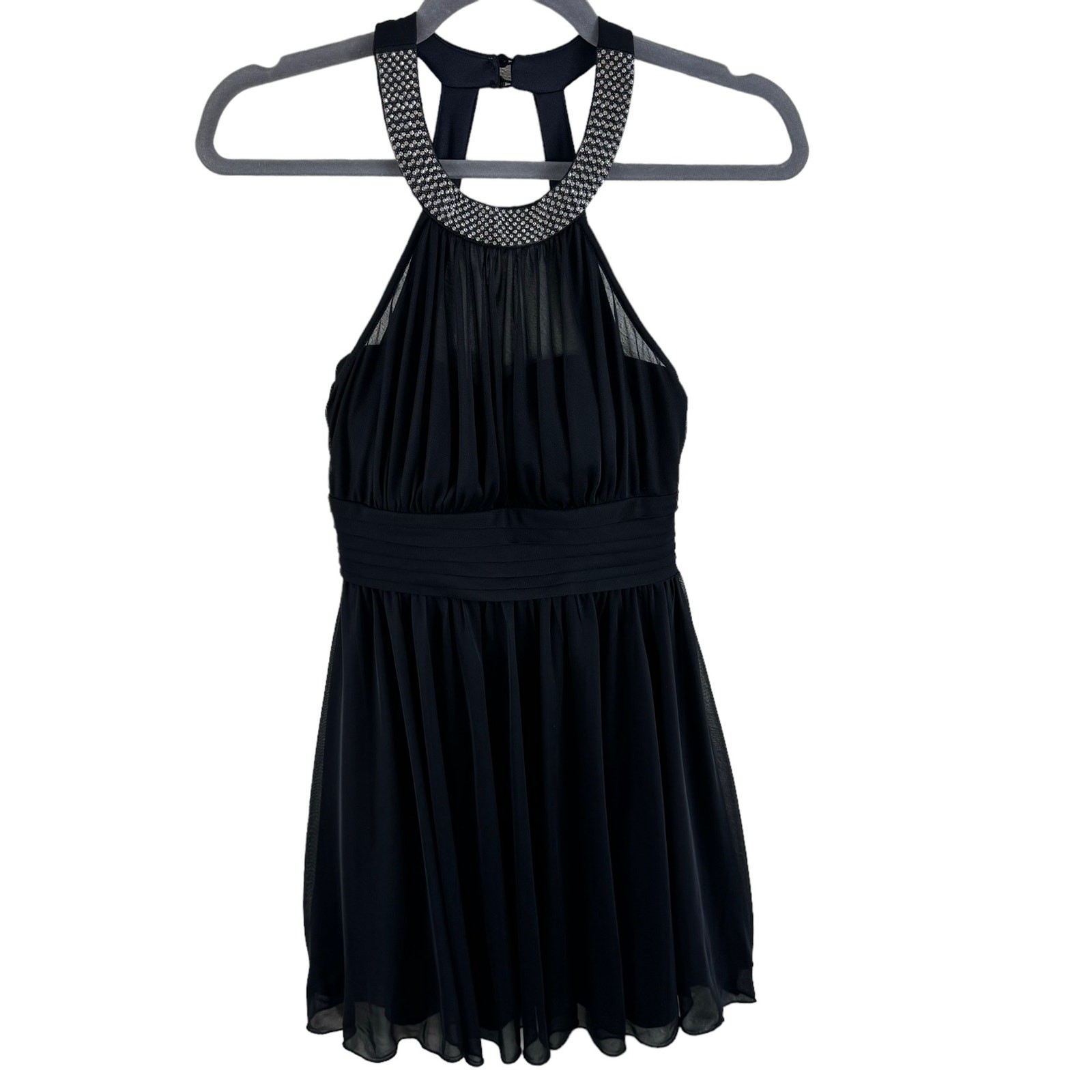 Speechless NWT Black Racerback Rhinestone Neckline Fit & Flare Mini Dress