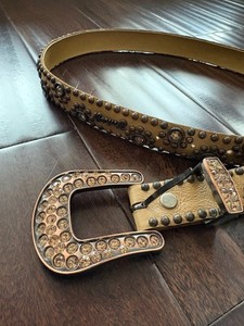 Genuine Rhinestone Leather Studded Belt Women KIPPYS brown Size 36