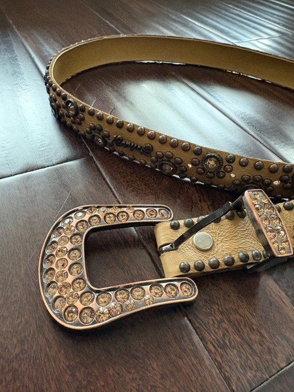 Genuine Rhinestone Leather Studded Belt Women KIPPYS brown Size 36