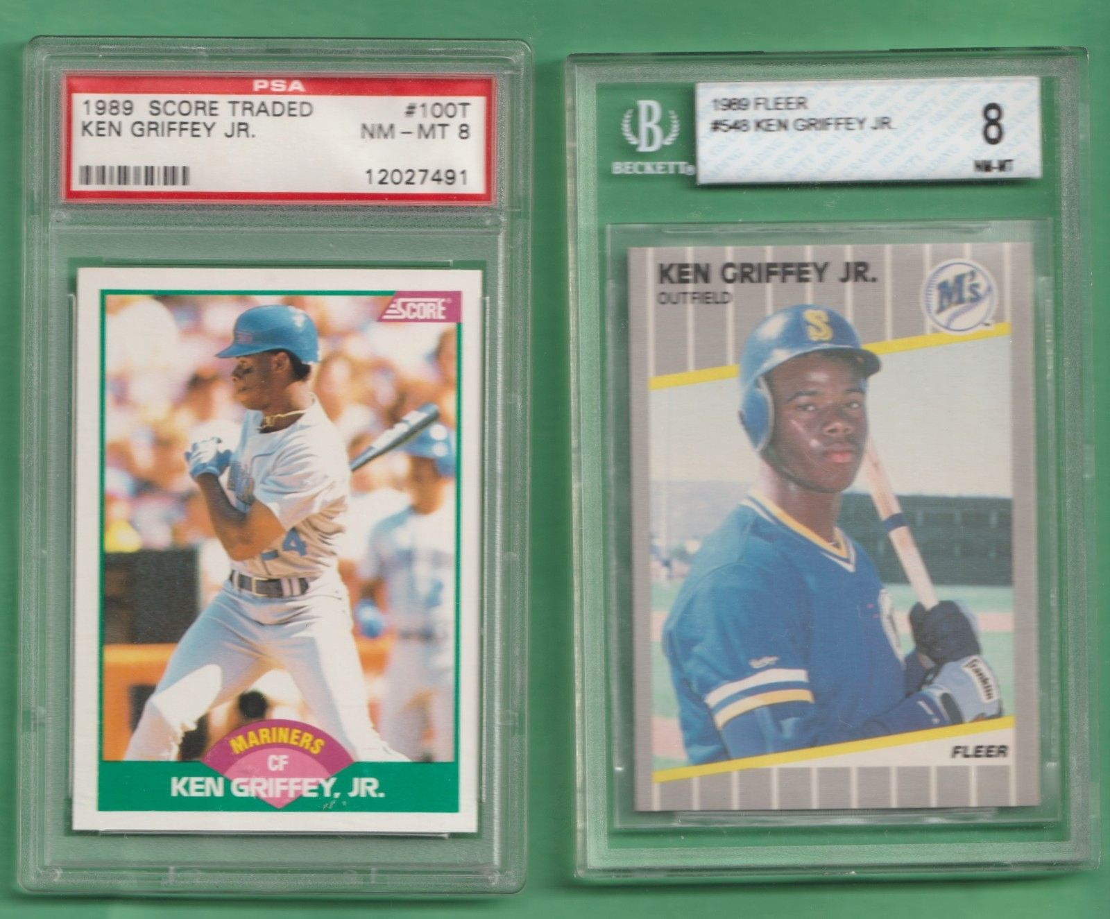 (Lot of 2) RC (1989 Fleer Ken Griffey Jr.  BGS 8) (1989 Score Traded PSA 8) REDS