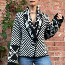 Carlisle Angora Lambswool Chevron Knit Sweater Jacket Southwestern Luxury Resort