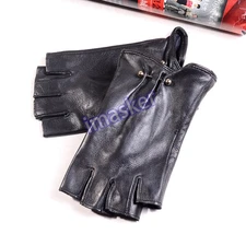 Women's Ladies Real Lambskin Fashion Classical Fingerless Rivet Mittens Gloves