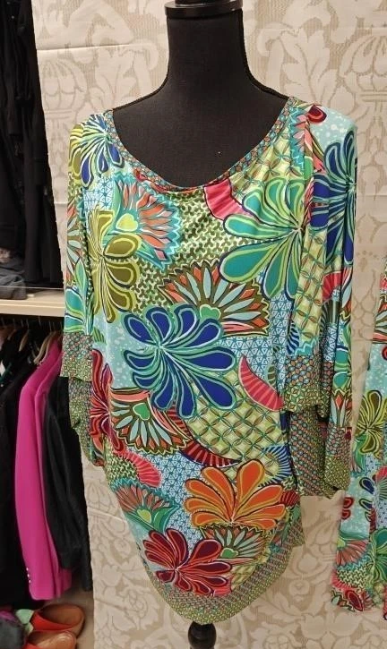 Trina Turk Zanzíbar Conjunto de 3, Encubrimiento de Natación, Pantalones y Traje de Baño Flores Brillantes Med Foto 3 de 4