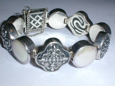 DAC- DEBORAH ARMSTRONG STERLING MOTHER OF PEARL LINK BRACELET- 7 1/2''- 56 GRAMS