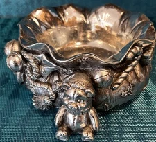 Silver Look Art Nouveau Candy Trinket Dish Christmas Theme