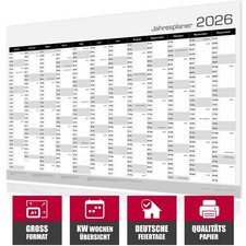 XXL Wandkalender 2026 Jahresplaner Din A1 Jahres Kalender Poster Wandplaner GRAU