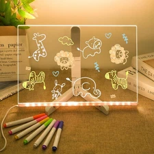 Acrylic Dry Erase Board with Light 11.8’’ X 7.9’’, Led Drawing Board for Kids