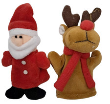 Santa Clause and Rudolph Red Nose Reindeer Christmas Cloth Finger Puppets 4"