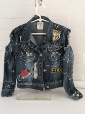 Girls Size 6 Denim Jacket Patches/Pearls Shredded Distressed Flowers By Zoe