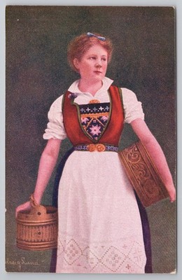 Norwegerin Mädchen Nationaltracht Bunad Postkarte Mittet Kristiania Nr 41 Volkskunst