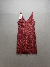 Dretty Guide Women Dress Red Sequin V Neck Sleeveless Lightweight Logo Cocktail