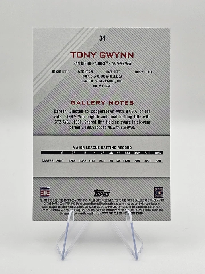 2022 Topps Gallery - Rainbow Foil - Tony Gwynn #34 - San Diego Padres - Image 2 of 2