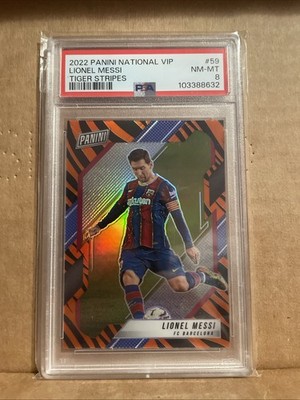 PSA 8 2024 LIONEL MESSI PANINI NATIONAL VIP NCSS #63 TIGER STRIPE