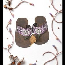 Montana West NEW Brown w Silver  Purple Western Platform Flip Flops Girls Small