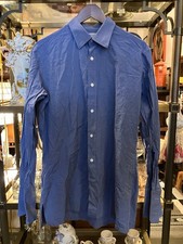 CHARVET Size 41 L Handmade in France Blue Mens Dress Shirt 100 Cotton