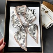 Women Satin Silk Skinny Scarf Floral Hair Ribbon Neck Tie Bag Accessory Gift New