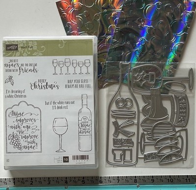 Stampin Up! Half Full stamps WINE XL Champagne Bottle Glass Celebration DIES