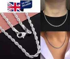 4mm 925 Sterling Silver Italian Rope Chain Necklace Diamond Cut Style UK