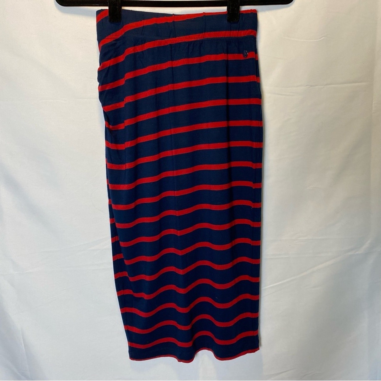 Eleven Paris Red and Blue Striped Nautical Pencil Midi Skirt