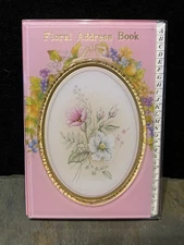 VTG 1989 Adorable Unused Pink Floral Address Book Clear Lucite Cover Purse Size