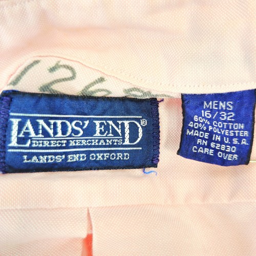 LANDS' END Pink Pinpoint Oxford Button Up Shirt L 16 X 32 Embroider Logo Lng Slv - Picture 6 of 11