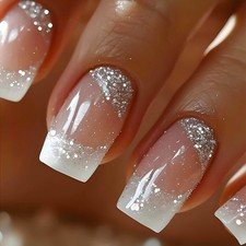 Press On Nails White French Tip Fake Nails for Women, Square Medium Length with
