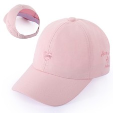 Girls Backless Baseball Cap Ponytail Hat, Love Heart 3-8 Years, Pink