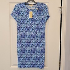MICHAEL Michael Kors Zipper Logo Neckline Blue White Medium Mini Dress NWT