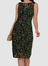 Adrianna Papell Women's Green Floral Metallic Midi Sheath Dress Size 4