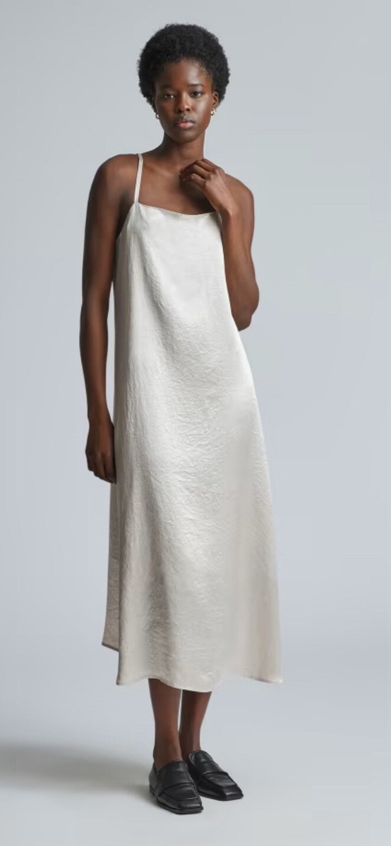 Everlane Womens The Satin Square Neck Slip Dress Cream Size