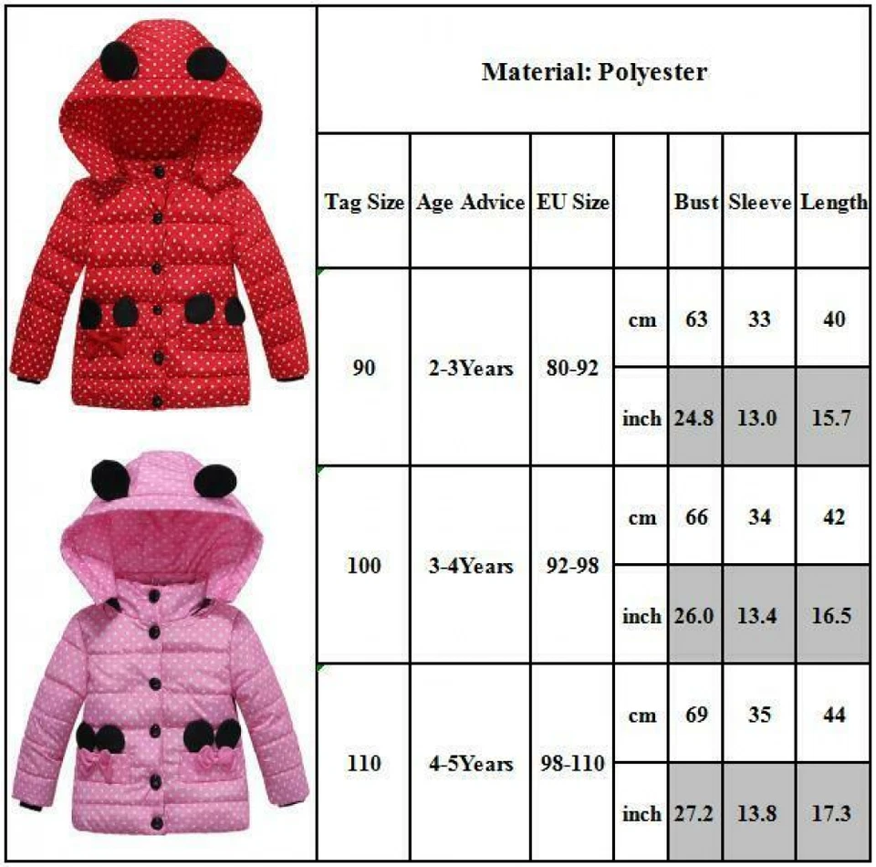 Niños pequeños Bebés Niñas Minnie Mouse Chaquetas con Capucha Abrigo Ropa Invierno Cálido Prendas de abrigo Foto 2 de 4